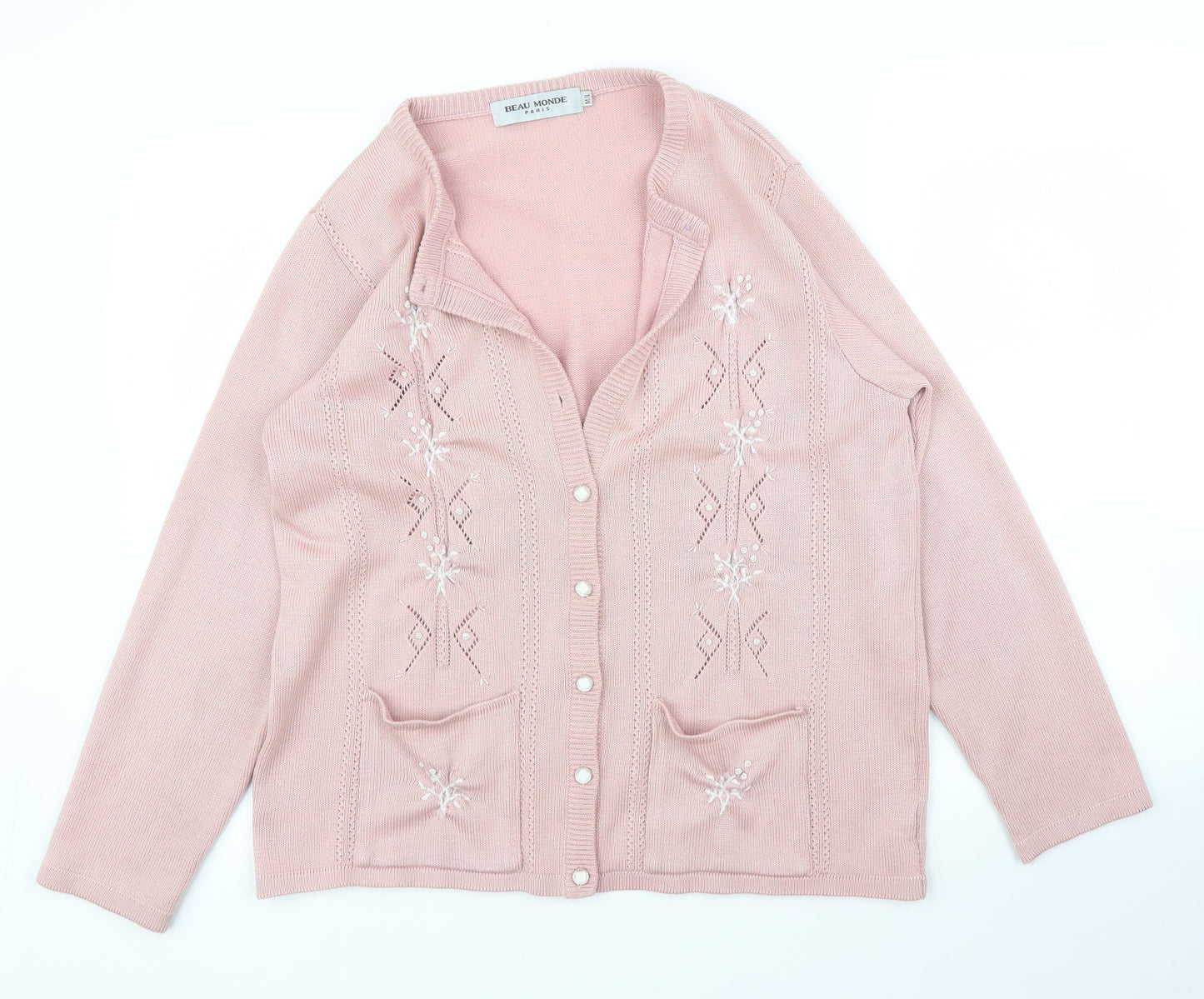 Beau Monde Womens Pink Floral  Cardigan Jumper Size M