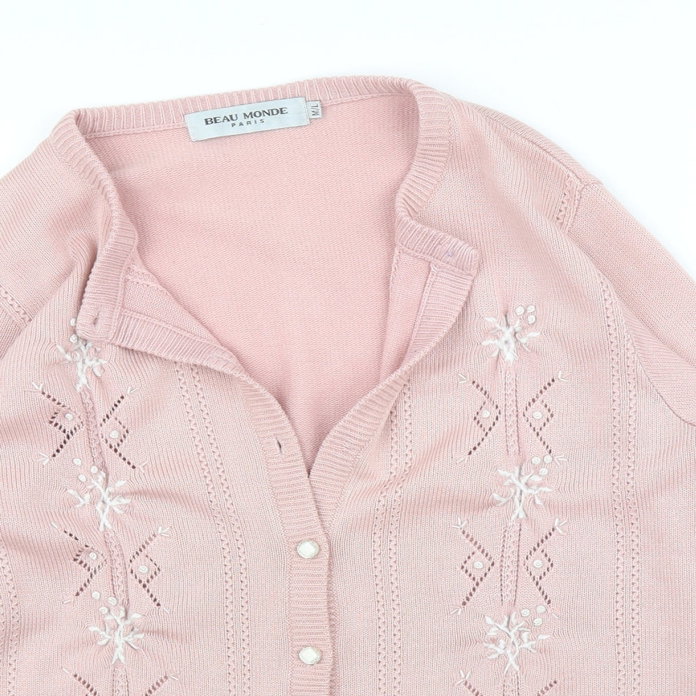 Beau Monde Womens Pink Floral  Cardigan Jumper Size M