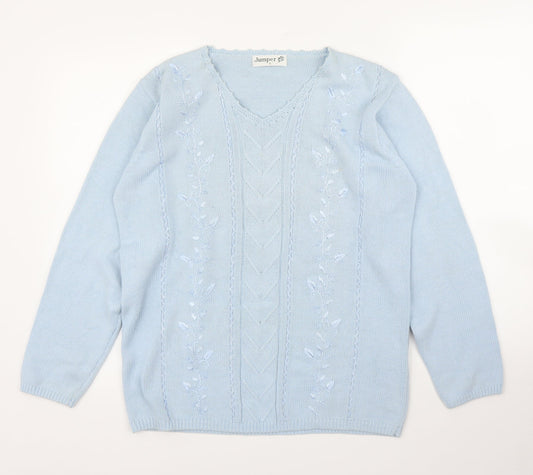 Jumper Womens Blue Floral  Pullover Jumper Size S