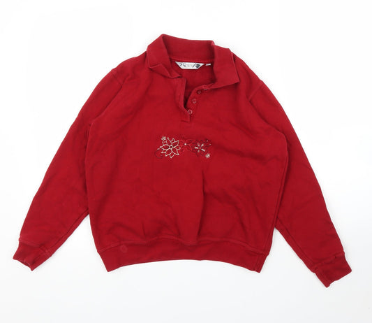 EWM Womens Red Floral  Pullover Jumper Size S
