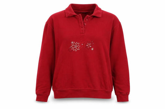 EWM Womens Red Floral  Pullover Jumper Size S