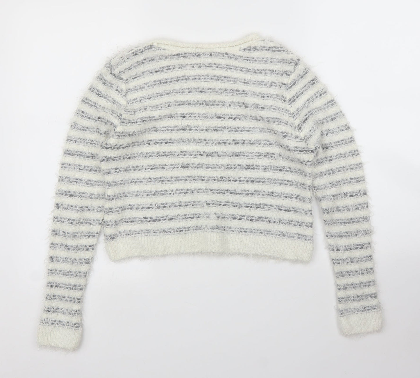 Pout Womens White Striped  Pullover Jumper Size M