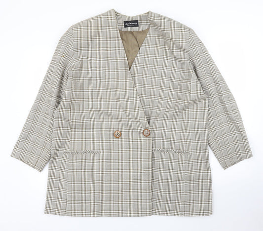 CHAD STEVENS Womens Beige Plaid Rayon Jacket Blazer Size 46