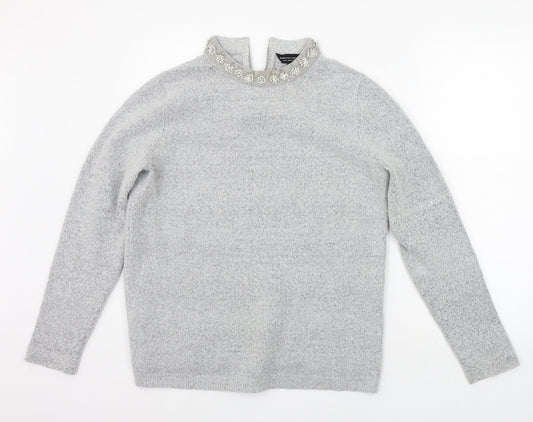 Dorothy Perkins Womens Grey   Pullover Jumper Size 14  - details on chest
