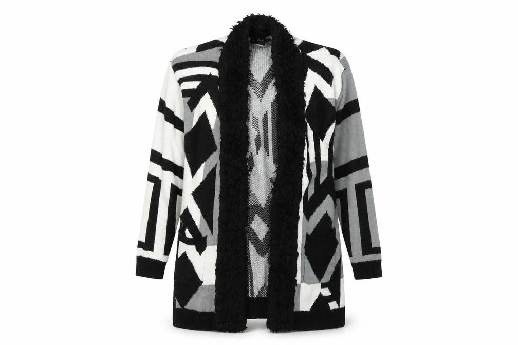b.you Womens Multicoloured Geometric  Overcoat Coat Size 14