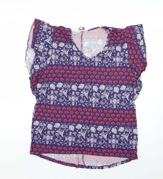 Peacocks Womens Blue Geometric  Basic Button-Up Size 14