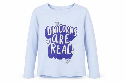 Front view of George girls’ blue geometric basic t-shirt, size 5-6, years