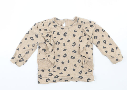 George Girls Beige Animal Print  Basic T-Shirt Size 9-12 Months