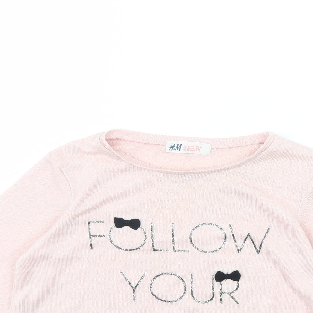 H&M Girls Pink   Pullover Jumper Size 6 Years  - Follow Your Heart
