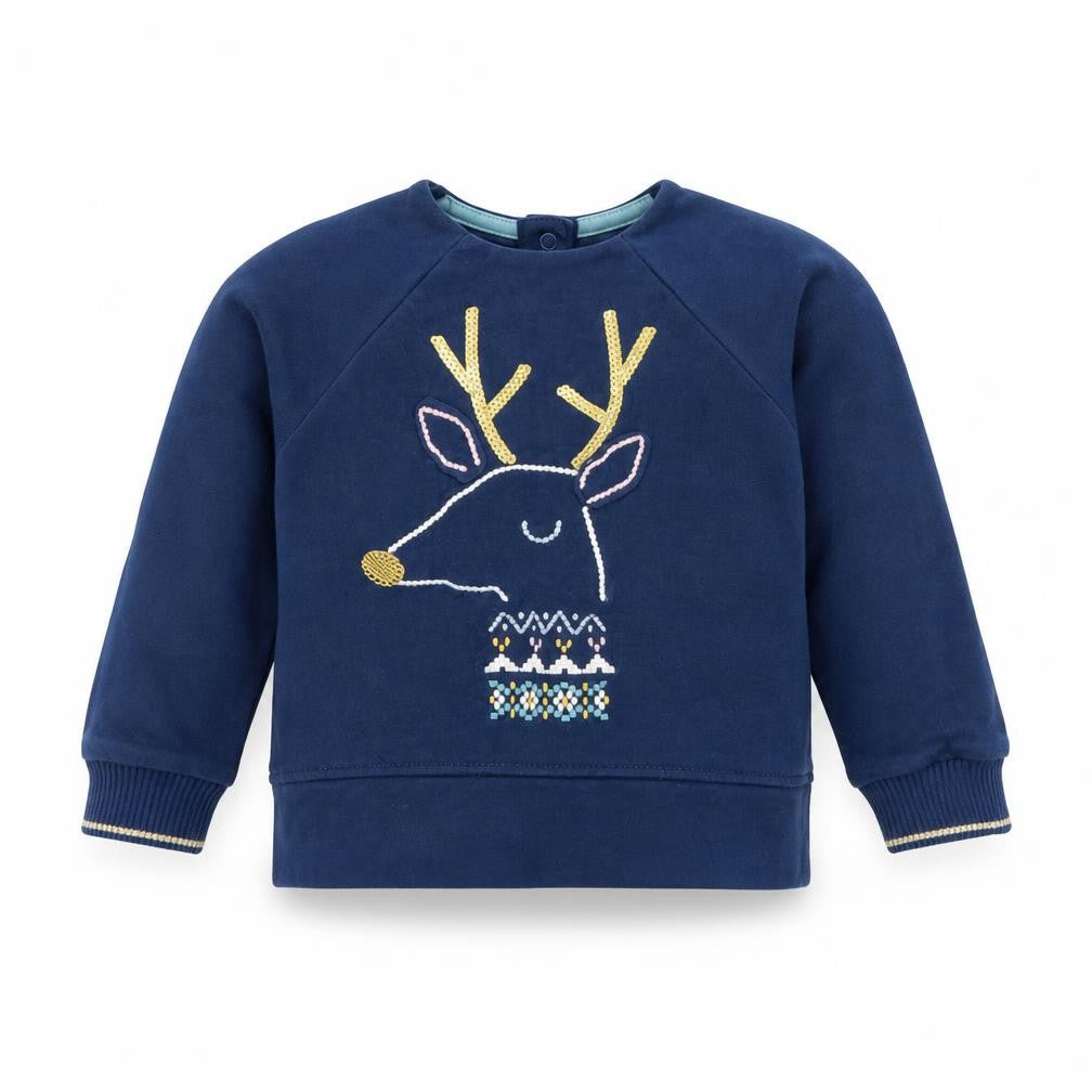 Marks & Spencer Girls Blue   Pullover Jumper Size 2 Years  - Reindeer
