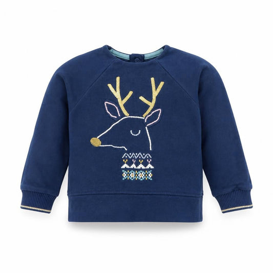 Marks & Spencer Girls Blue   Pullover Jumper Size 2 Years  - Reindeer