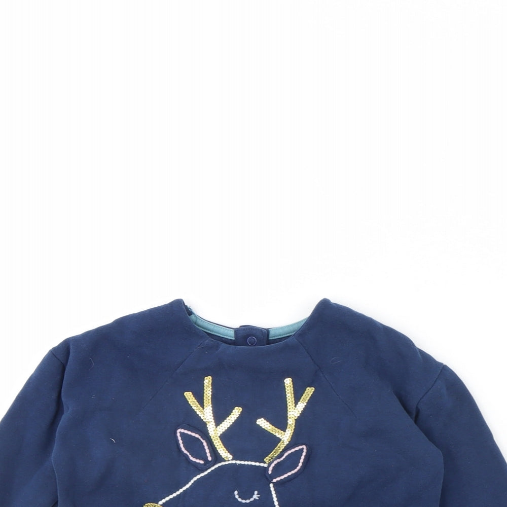 M&S Girls Blue   Pullover Jumper Size 2 Years  - Reindeer