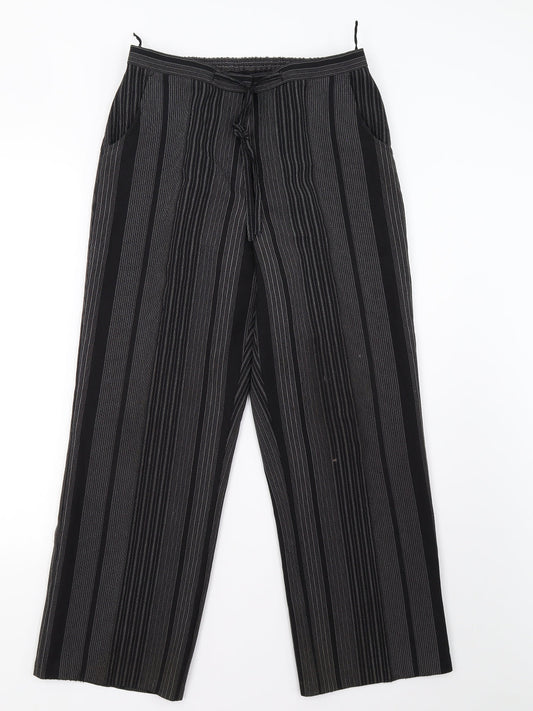 Preworn Womens Black Striped  Trousers  Size 14 L26 in - Short