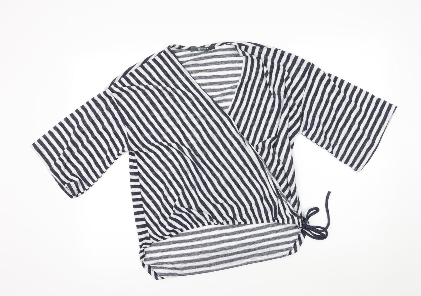 COIN 1804 Womens White Striped  Basic Blouse Size M