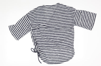Back view of COIN 1804 women’s white striped basic blouse, size M