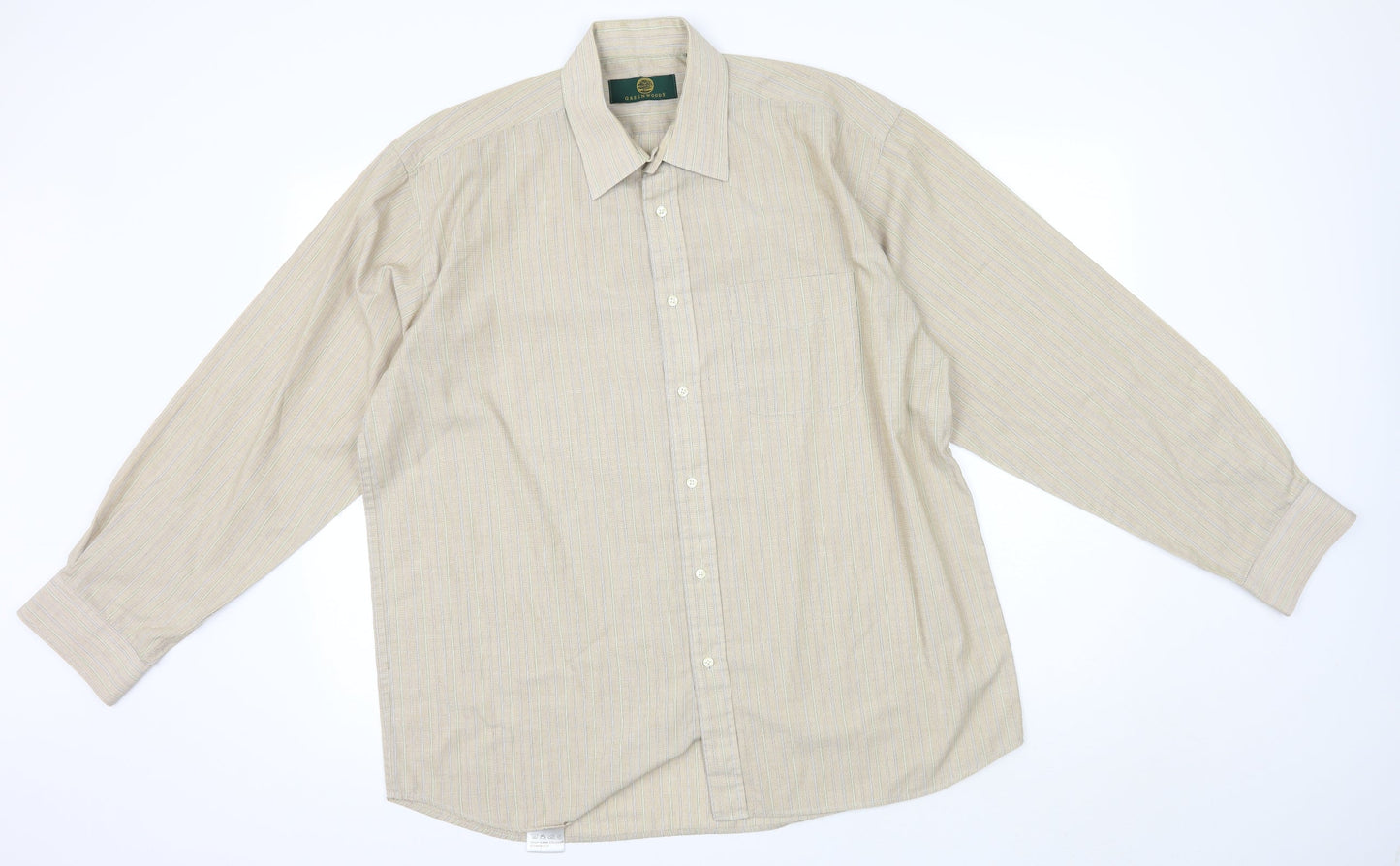 greenwoods Mens Beige Striped   Dress Shirt Size 16.5