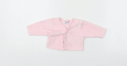 Additional front view of Babble Boom girls’ pink cardigan jumper, size 0-3, months