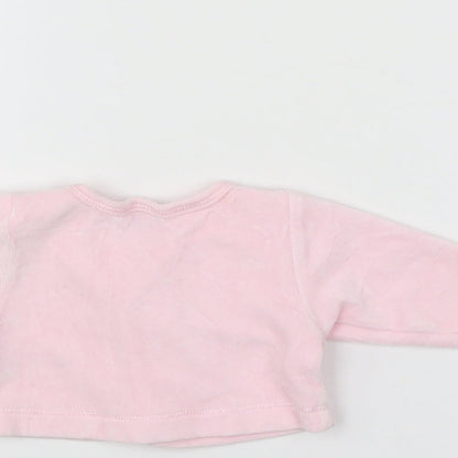Brand and care label for Babble Boom girls’ pink cardigan jumper, size 0-3, months