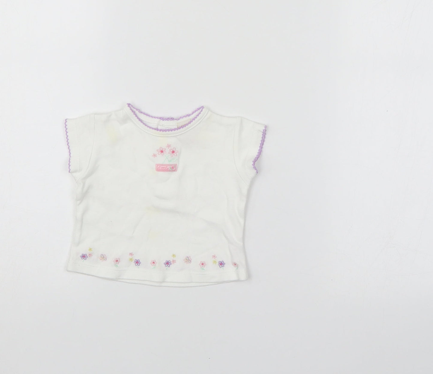 Little bundle Girls White Floral  Basic T-Shirt Size 0-3 Months