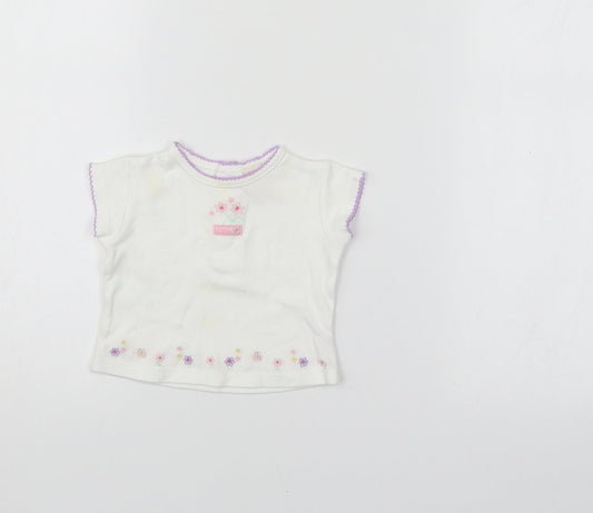 Little bundle Girls White Floral  Basic T-Shirt Size 0-3 Months