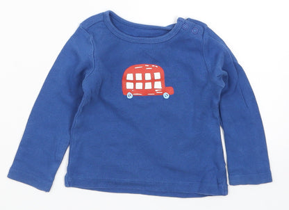 Additional front view of Tu boys’ blue basic t-shirt, size 6-9, months - bus