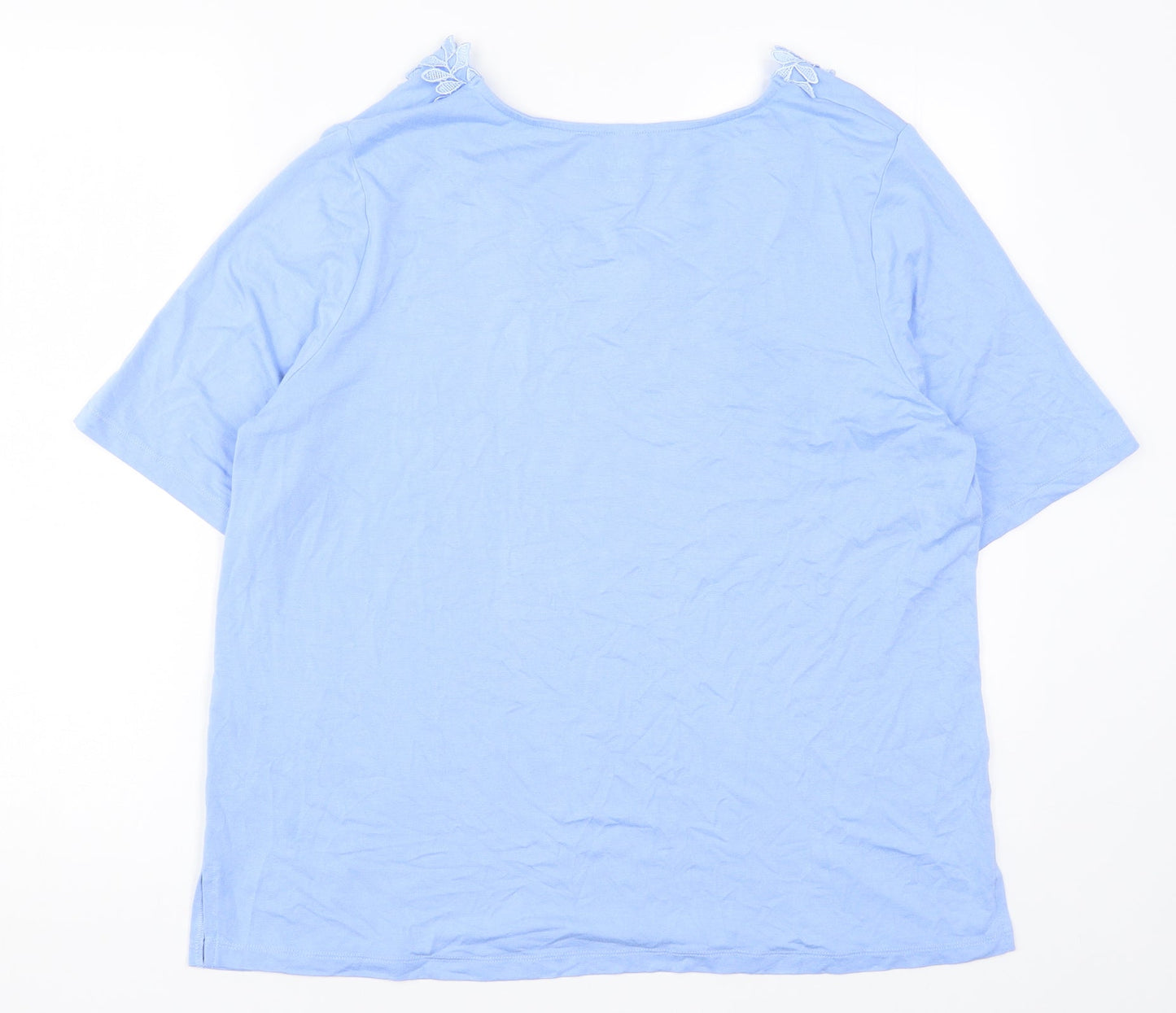 BPC Selection Womens Blue   Basic T-Shirt Size L  - Leaf Pattern Collar