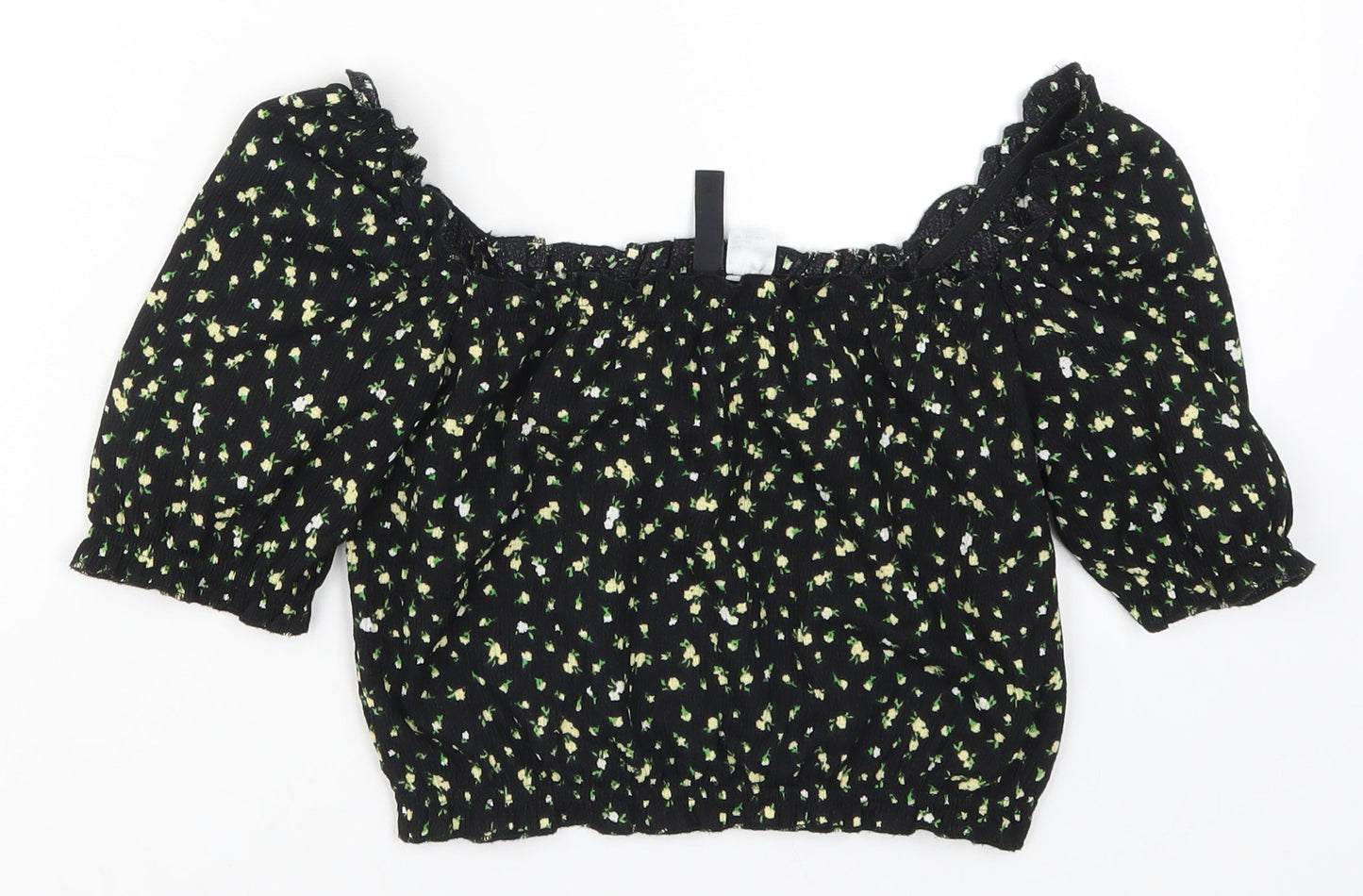 H&M Womens Black Floral  Cropped T-Shirt Size XS