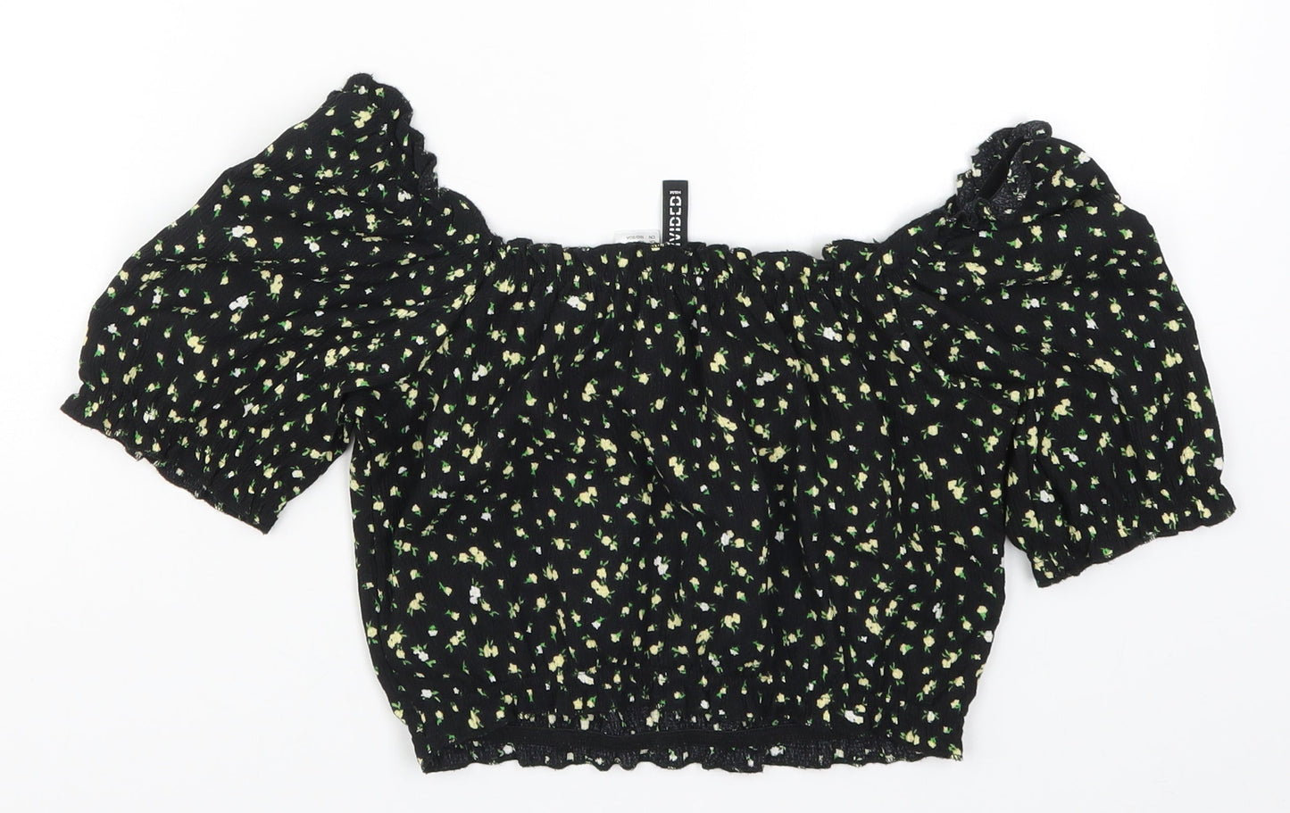 H&M Womens Black Floral  Cropped T-Shirt Size XS