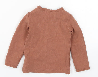 Back view of H&M girls’ brown basic t-shirt, size 6-9, months