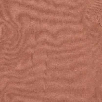 Brand and care label for H&M girls’ brown basic t-shirt, size 6-9, months