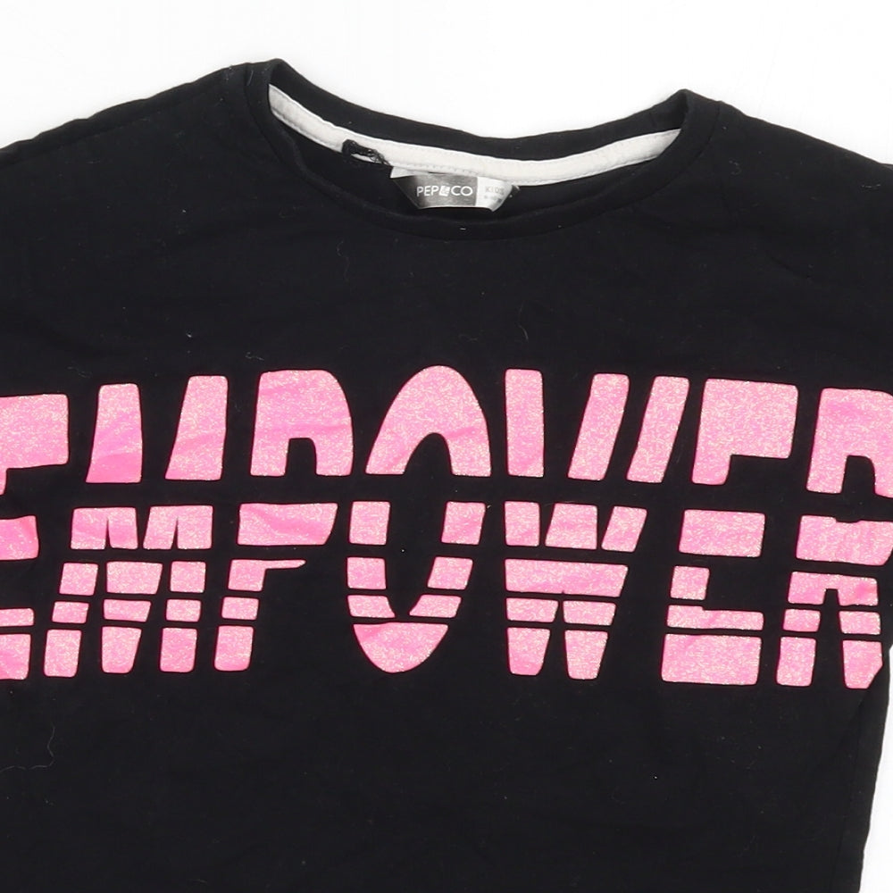 Pep&Co Girls Black   Basic T-Shirt Size 9-10 Years  - Empower Bring it On