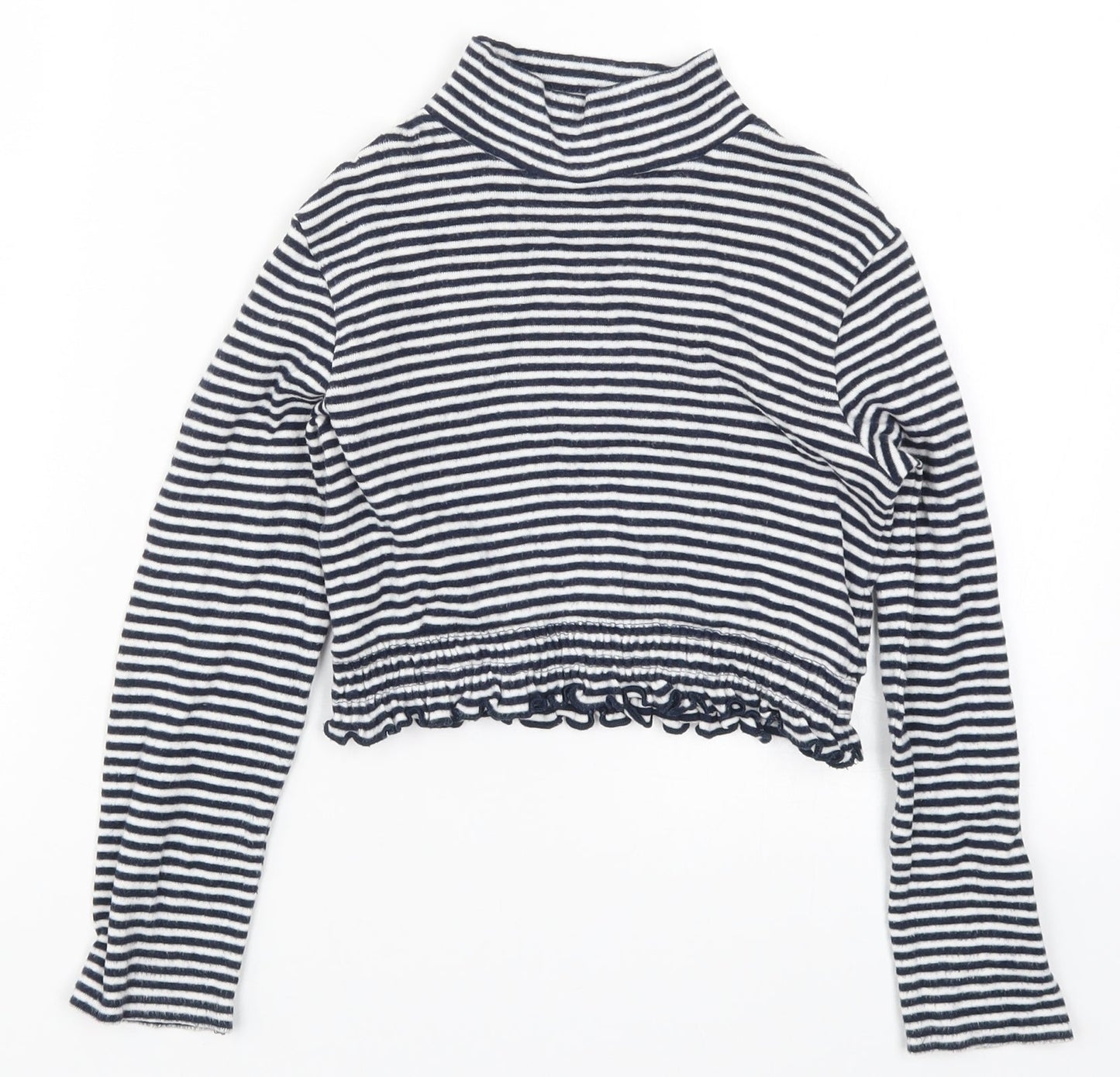 NEXT Girls Blue Striped  Cropped T-Shirt Size 8 Years
