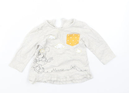Front view of George girls’ grey basic t-shirt, size 6-9, months - minnie mouse