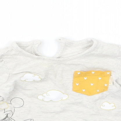 Close-up detail of George girls’ grey basic t-shirt, size 6-9, months - minnie mouse