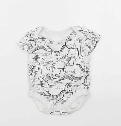 Additional front view of Tu boys’ white geometric babygrow one-piece, size 0-3, months