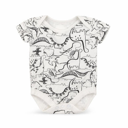 Front view of Tu boys’ white geometric babygrow one-piece, size 0-3, months