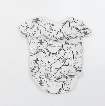 Back view of Tu boys’ white geometric babygrow one-piece, size 0-3, months