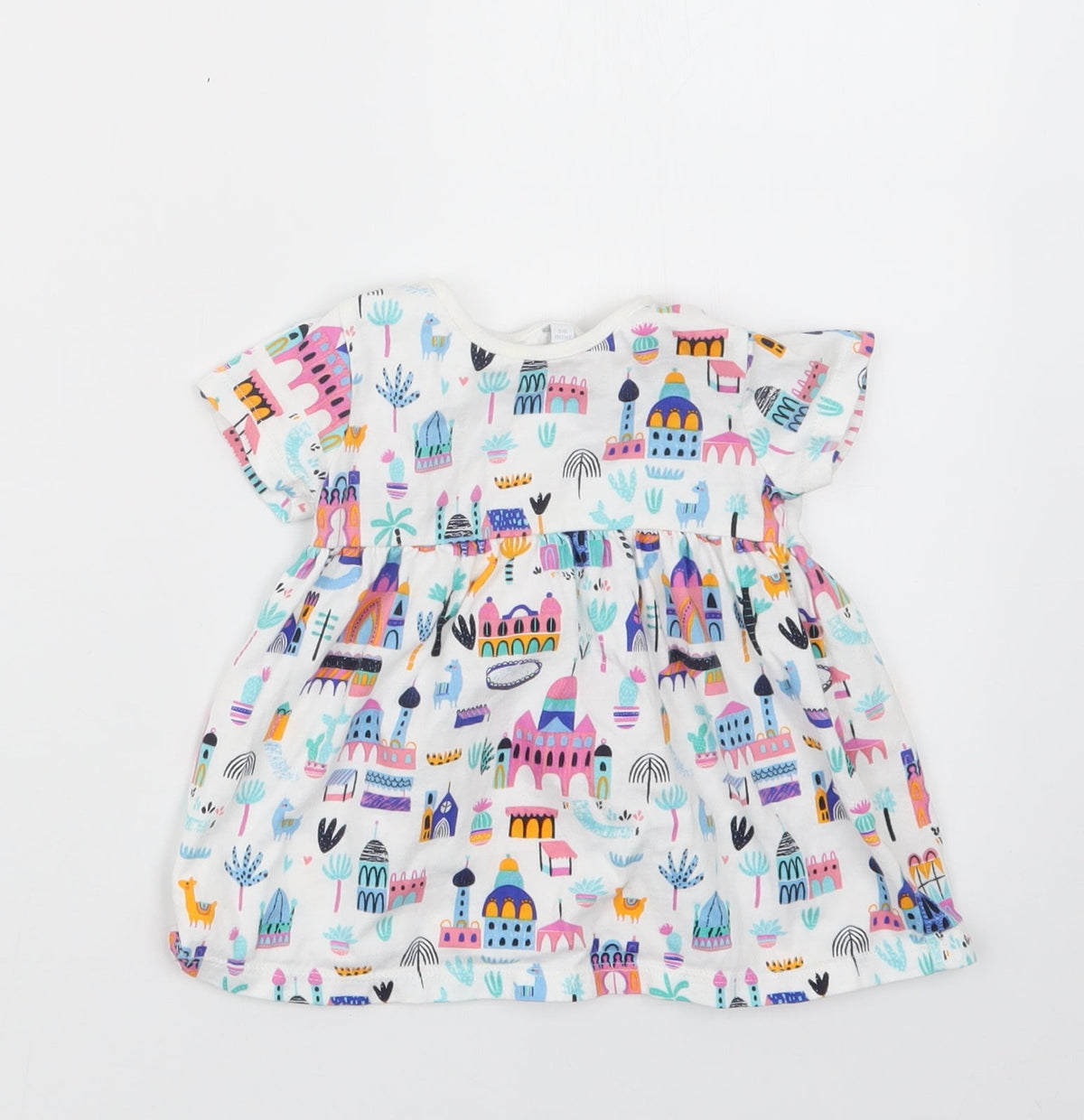 Additional front view of Blue Zoo girls’ white geometric t-shirt dress, size 3-6, months