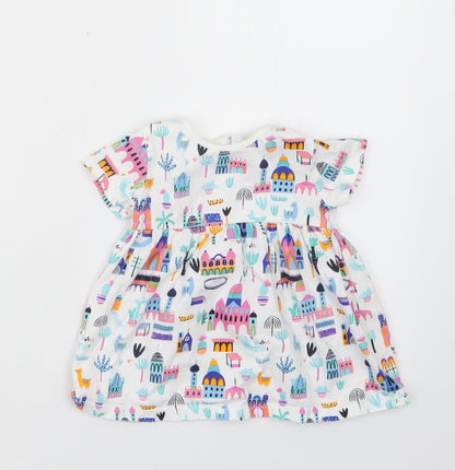 Additional front view of Blue Zoo girls’ white geometric t-shirt dress, size 3-6, months