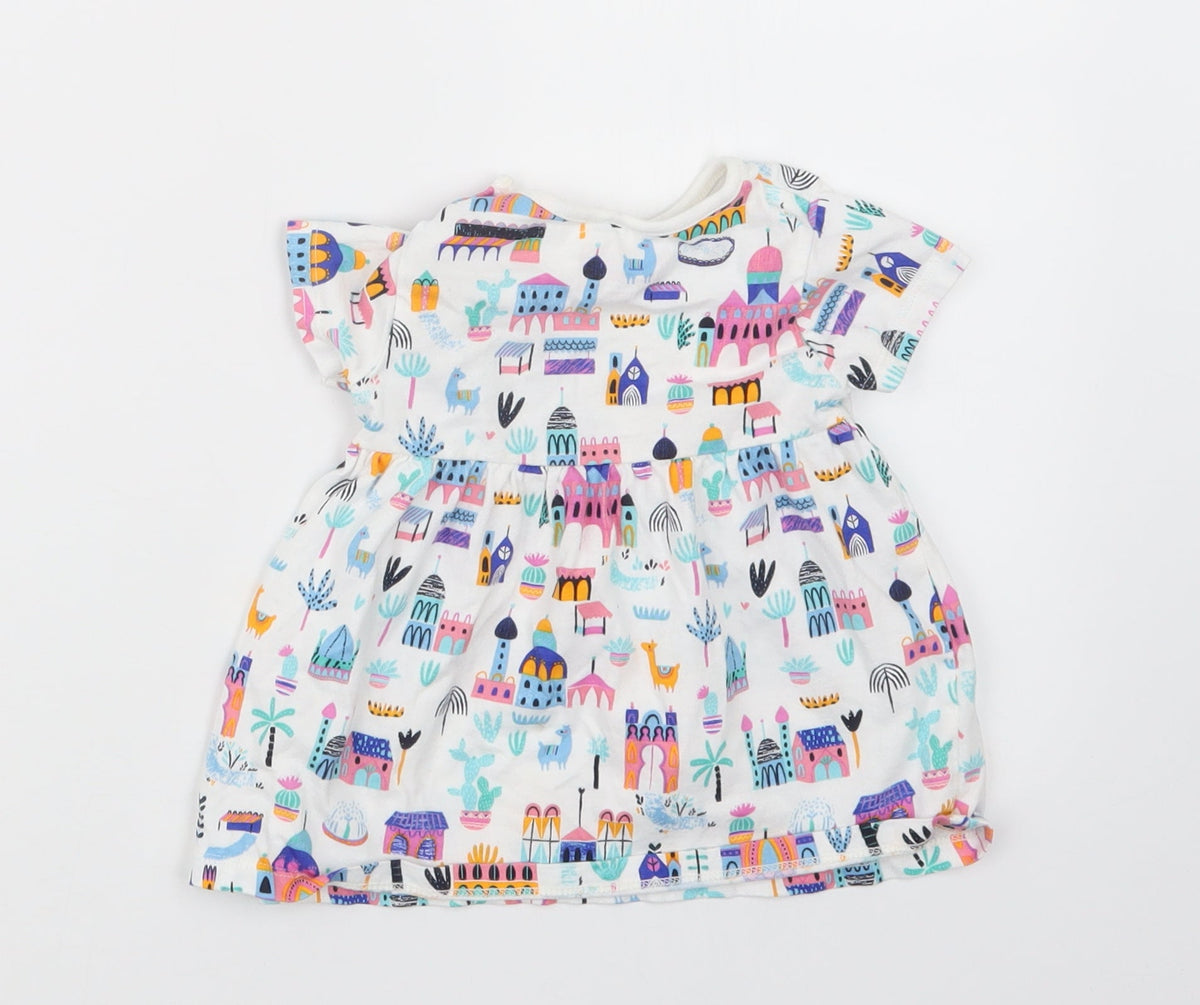 Back view of Blue Zoo girls’ white geometric t-shirt dress, size 3-6, months