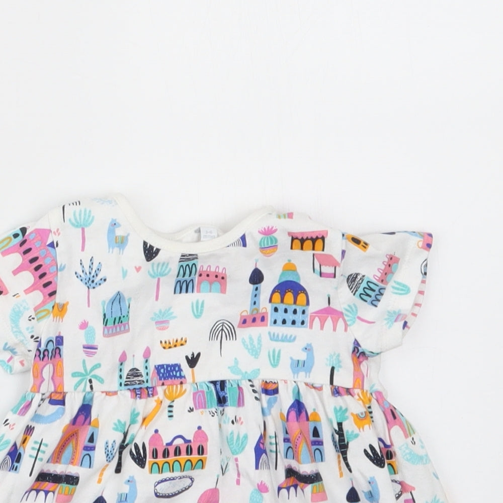 Close-up detail of Blue Zoo girls’ white geometric t-shirt dress, size 3-6, months