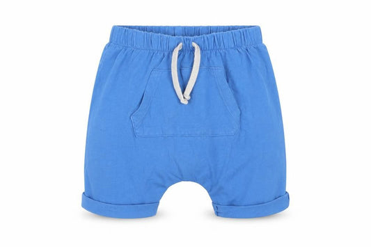 Front view of Matalan boys’ blue cropped trousers, size 12-18, months