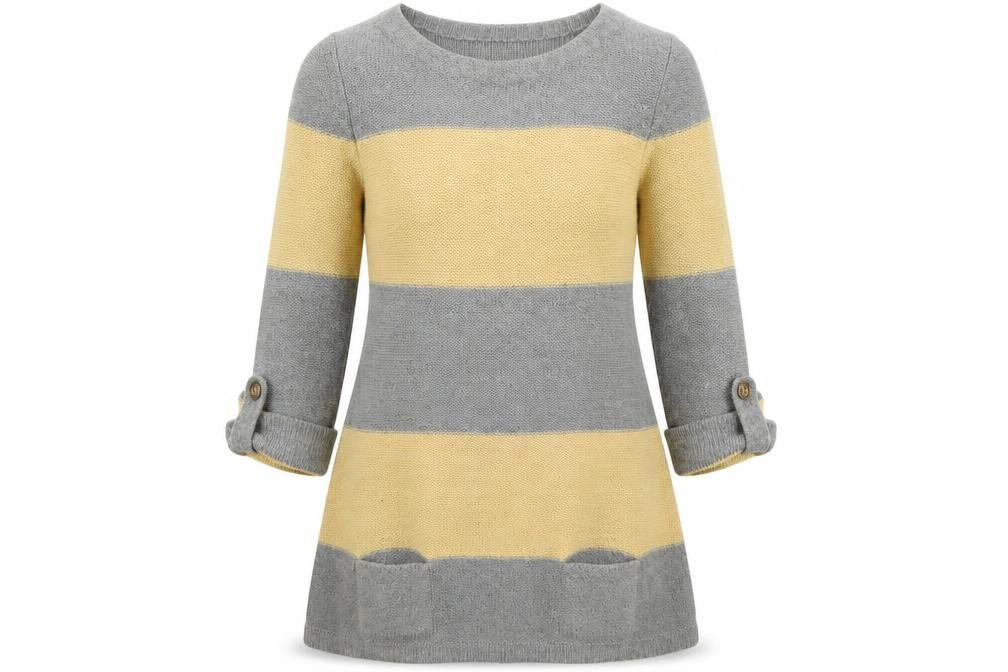 Marks & Spencer Womens Grey Striped Knit Pullover Jumper Size 10  - Longline