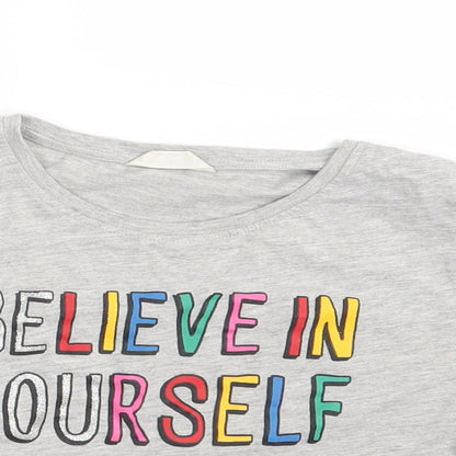 Close-up detail of Candy girls’ grey basic t-shirt, size 11, years