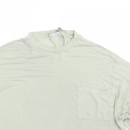 Close-up detail of ASOS women’s green basic t-shirt, size XS