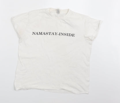 Preloved Roly Womens White   Basic T-Shirt Size 10  - Namastay - Inside - Front