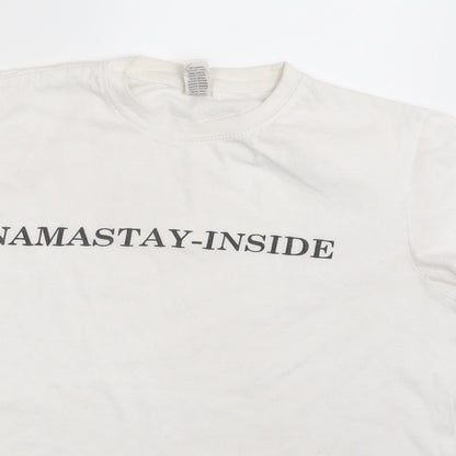 Preloved Roly Womens White   Basic T-Shirt Size 10  - Namastay - Inside - Detail
