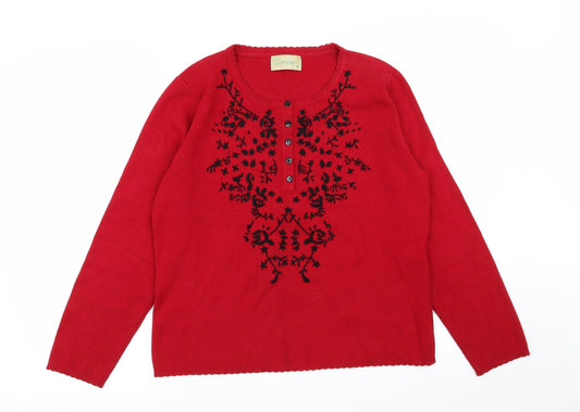 Jumper Womens Red Floral  Pullover Jumper Size M