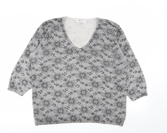 Bonmarché Womens Grey Floral  Pullover Jumper Size M