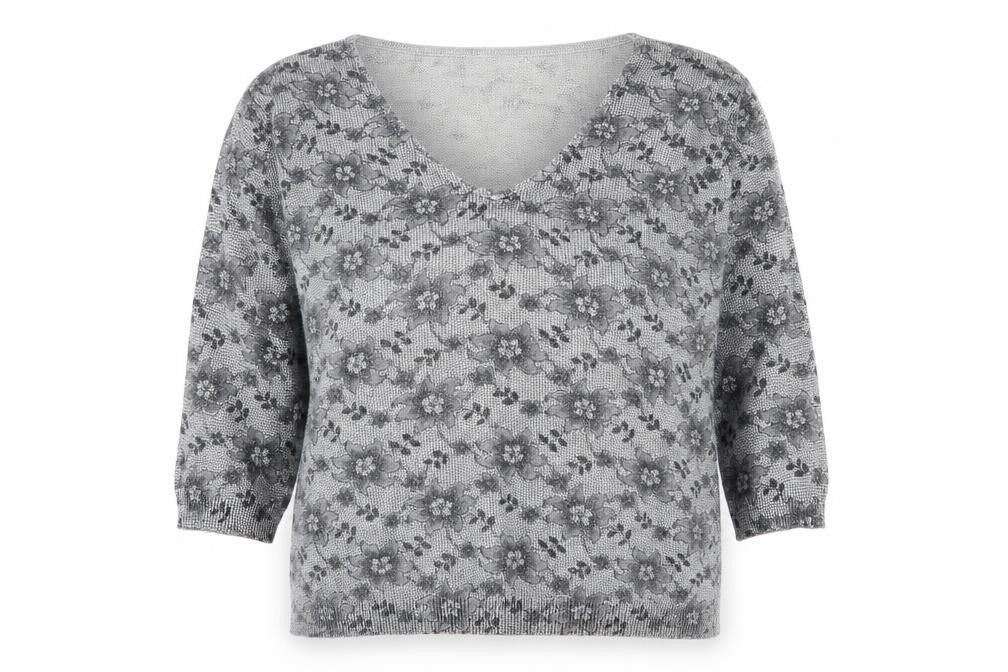 Bonmarché Womens Grey Floral Pullover Jumper Size M